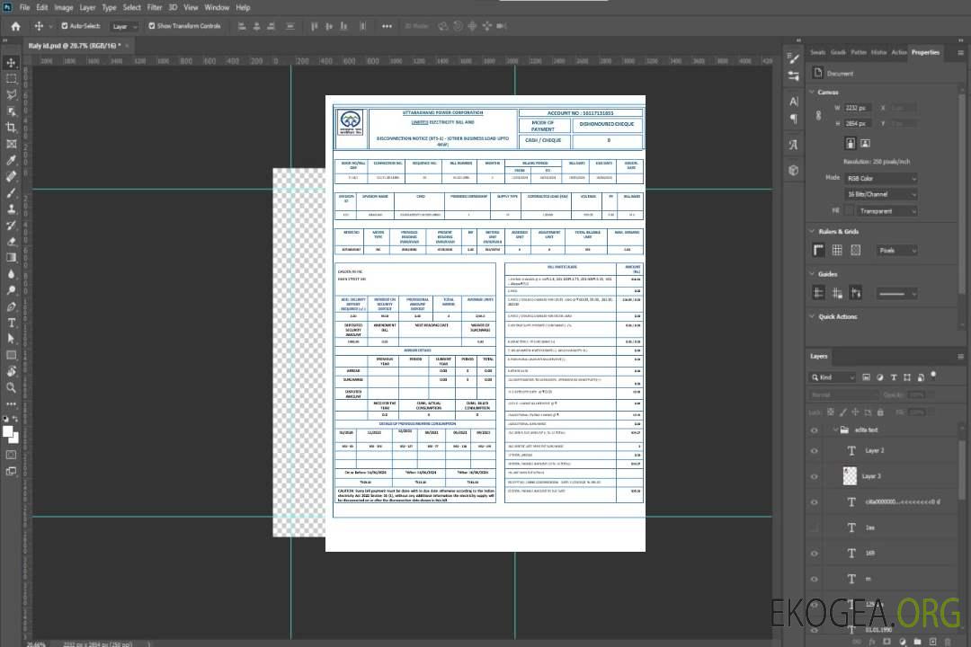 Facture de service d'électricité de la société d'électricité Hindi Uttarakhand Formats Word et PDF template